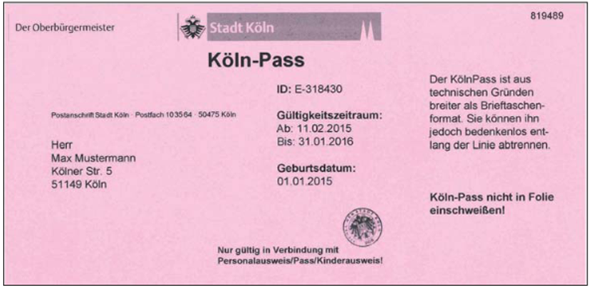 Beispiel für einen Berechtigungsnachweis: KölnPass